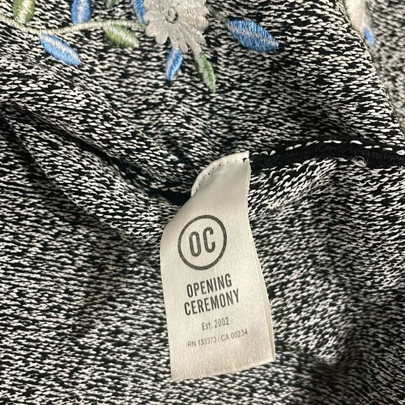 Opening Ceremony Black Embroidered Floral Sweater 3/4 Sleeve Handkerchief Hem  S - Picture 10 of 16